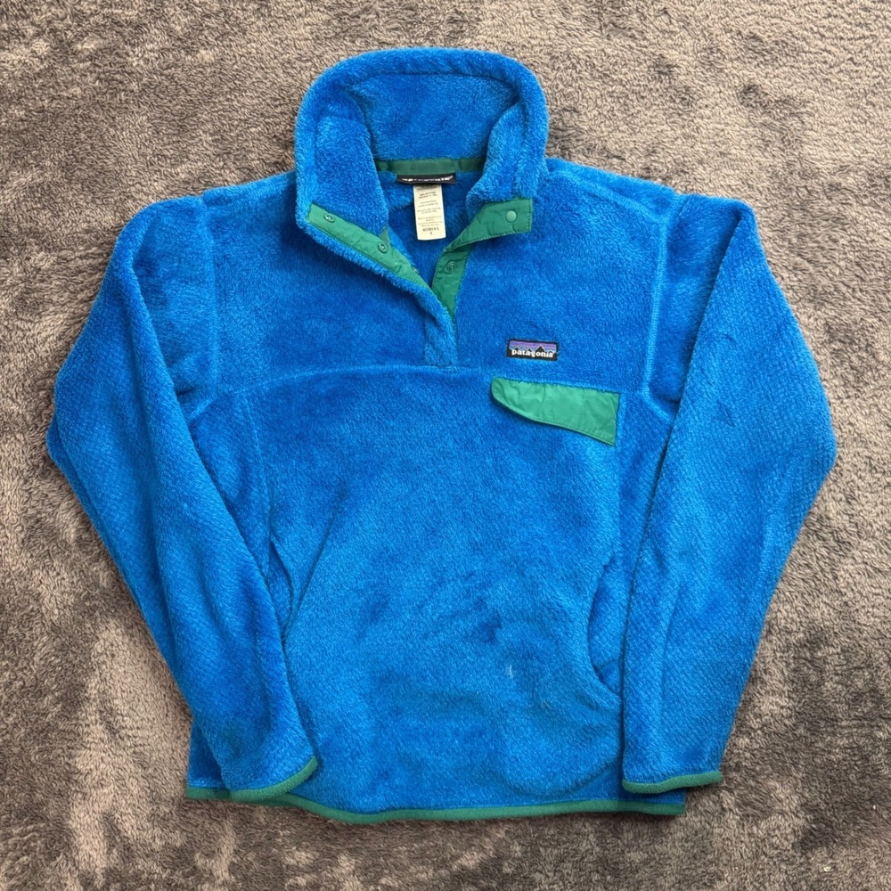 Patagonia Re-Tool Snap-T Fleece Pullover Blue Green Trim Womens S 25442